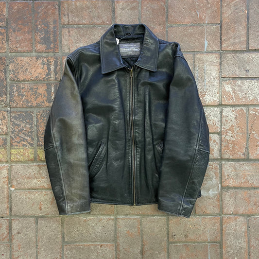 90s Vintage faded black leather bomber jacket