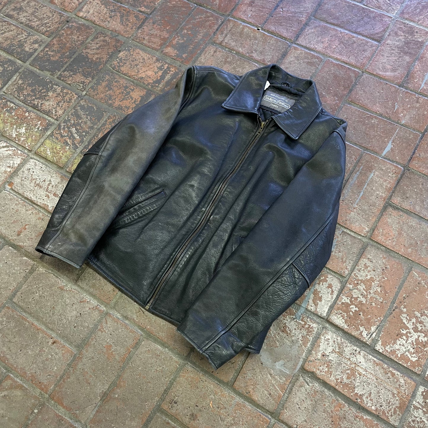 90s Vintage faded black leather bomber jacket